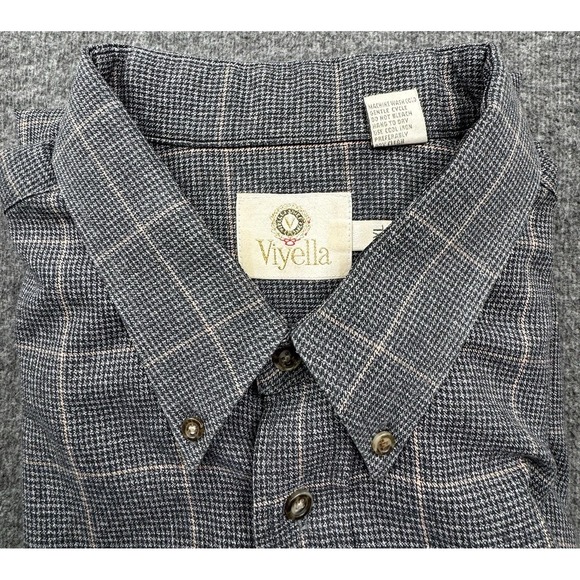 Viyella Other - Viyella Wool Cotton Blend Flannel Sport Shirt Men 2XL XXL Plaid Check Gray Black